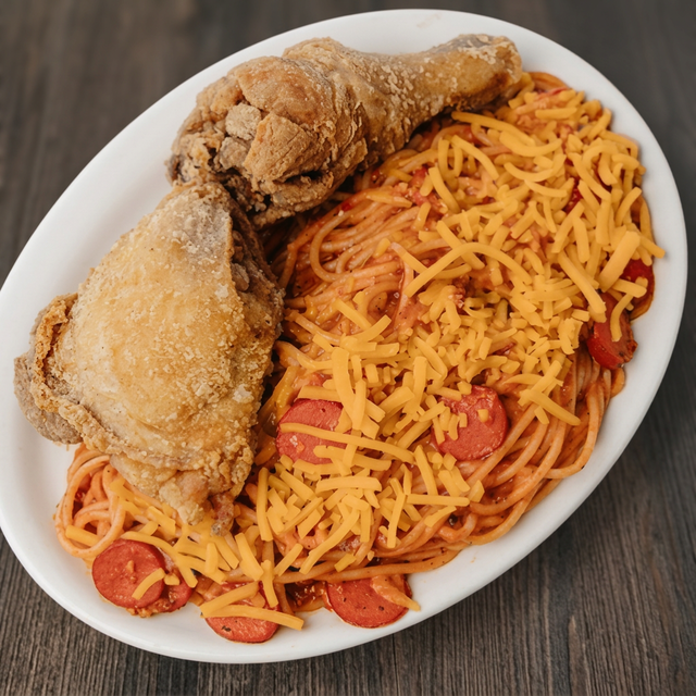 Cheers A'Joy Fried Chicken & Spaghetti.