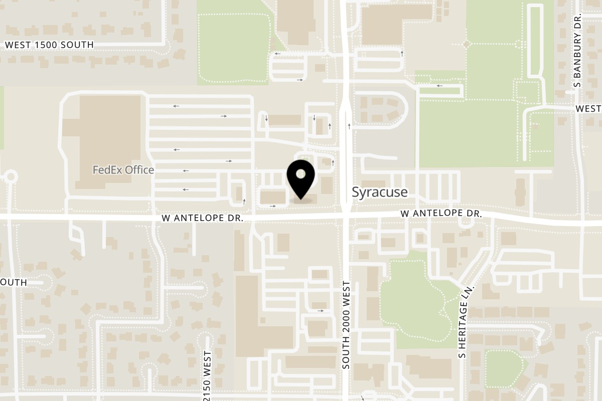 Map showing the location of Bowls And Cheers Asian American Bistro on 2052 W 1700 S b6 in Syracuse